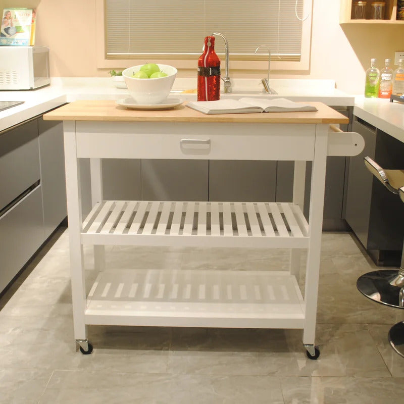 Kitchen Trolley: 40'' Solid Wood Kitchen Cart with Locking Wheels