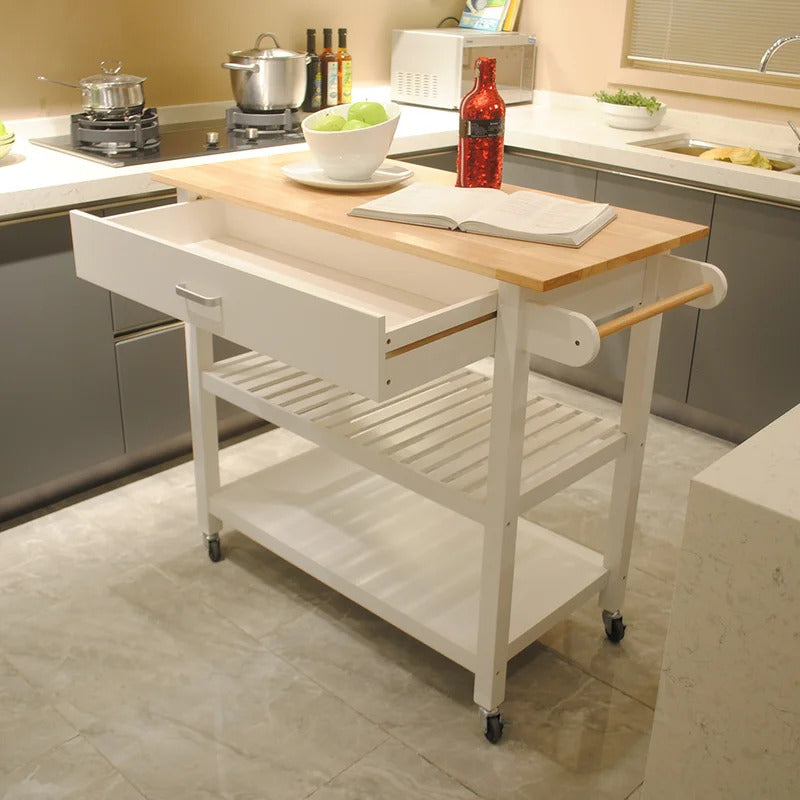 Kitchen Trolley: 40'' Solid Wood Kitchen Cart with Locking Wheels