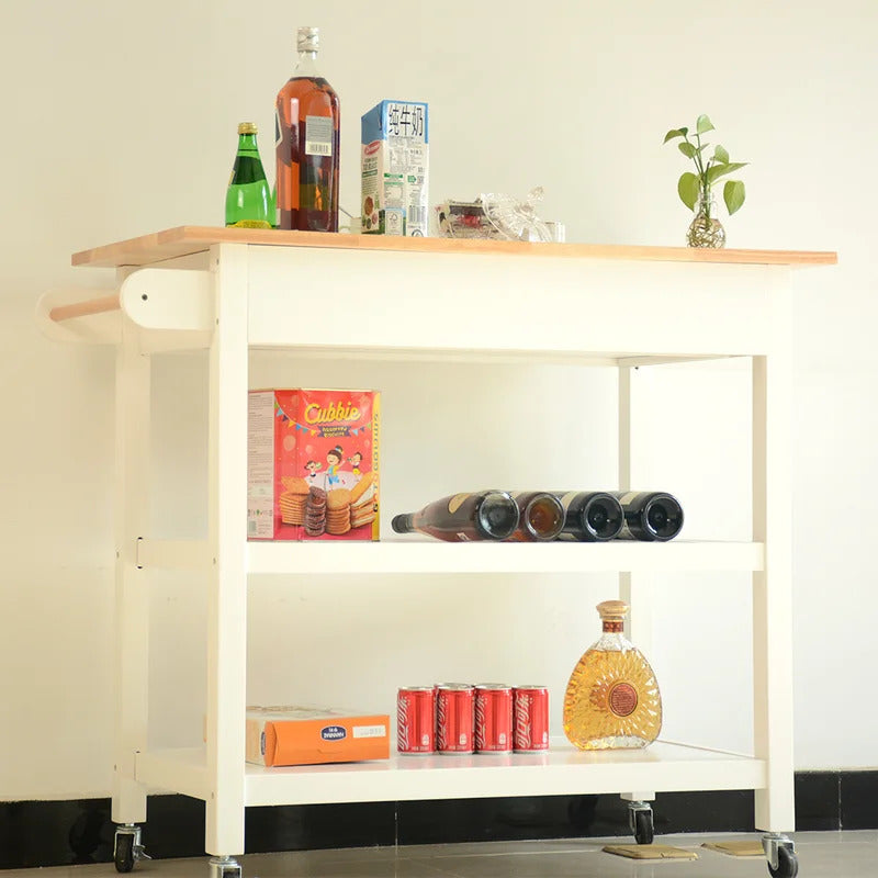 Kitchen Trolley: 40'' Solid Wood Kitchen Cart with Locking Wheels
