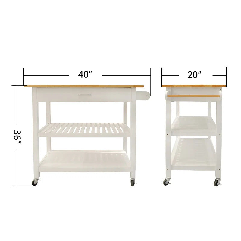 Kitchen Trolley: 40'' Solid Wood Kitchen Cart with Locking Wheels