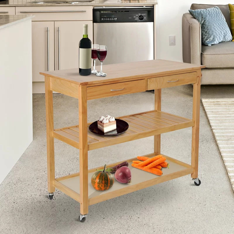 Kitchen Trolley: 44.5'' Solid Wood Kitchen Cart and Locking Wheels