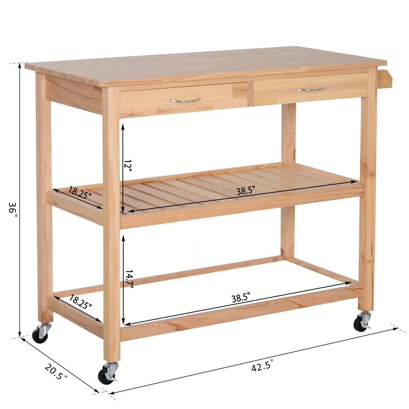 Kitchen Trolley: 44.5'' Solid Wood Kitchen Cart and Locking Wheels