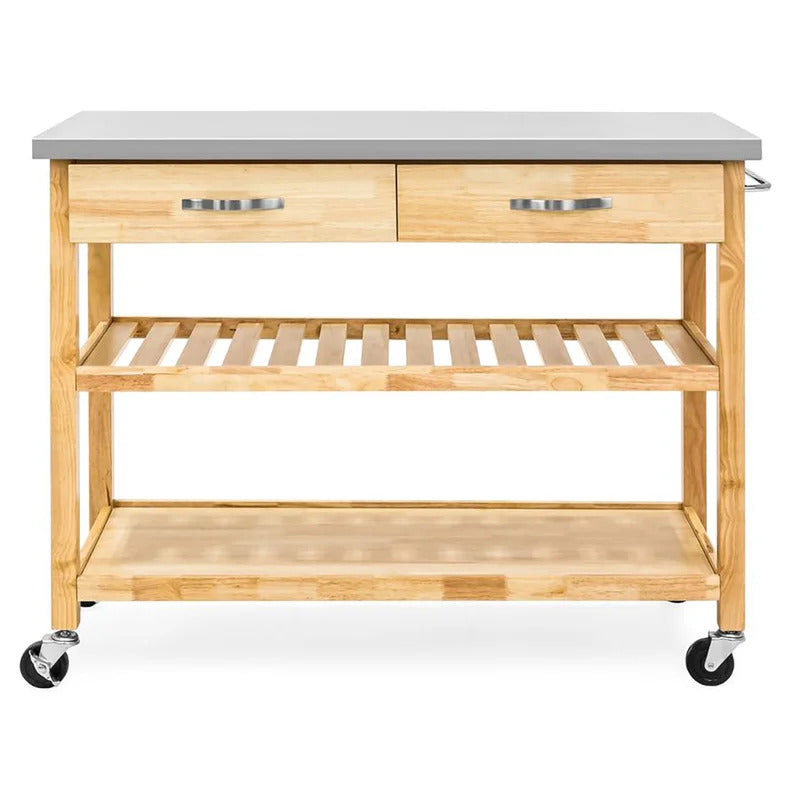 Kitchen Trolley: 44'' Kitchen Cart with Stainless Steel Top and Locking Wheels