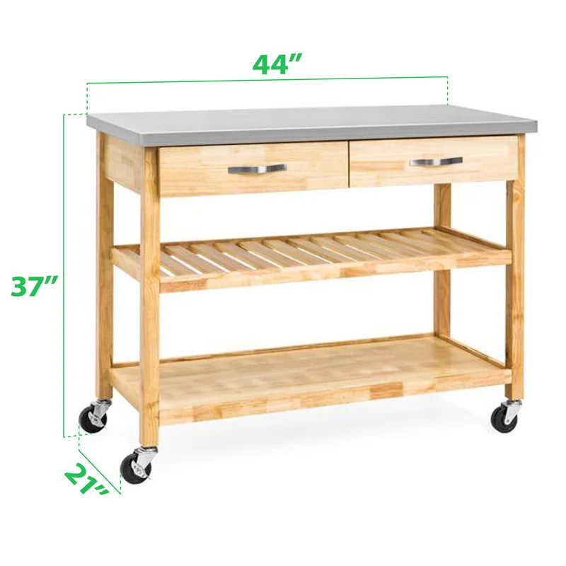 Kitchen Trolley: 44'' Kitchen Cart with Stainless Steel Top and Locking Wheels