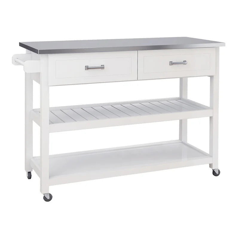 Kitchen Trolley: 47.25'' Kitchen Cart with Stainless Steel Top and Locking Wheels