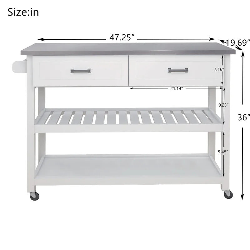 Kitchen Trolley: 47.25'' Kitchen Cart with Stainless Steel Top and Locking Wheels