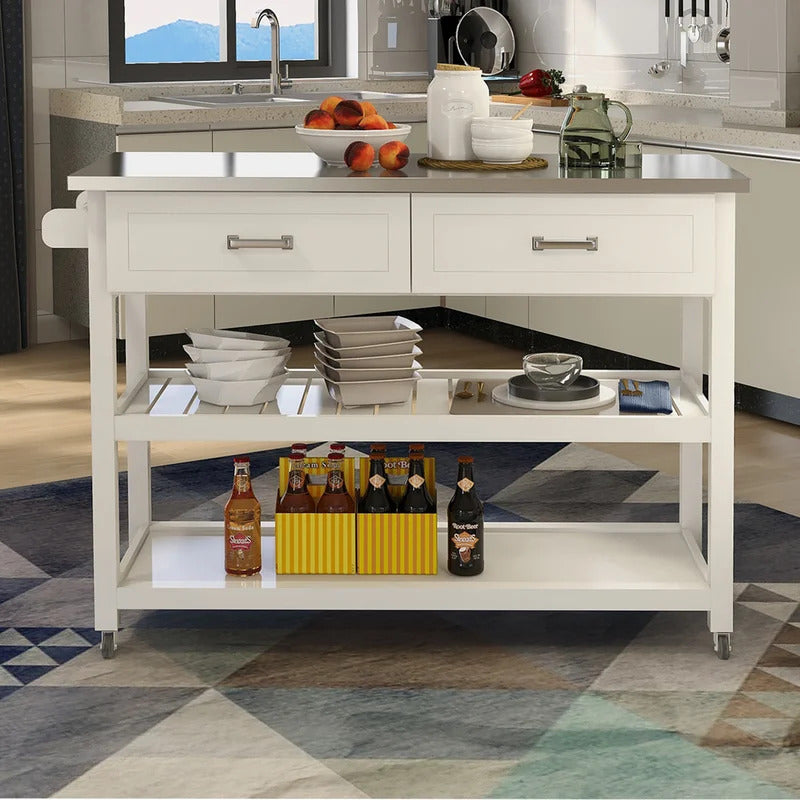 Kitchen Trolley: 47.25'' Kitchen Cart with Stainless Steel Top and Locking Wheels