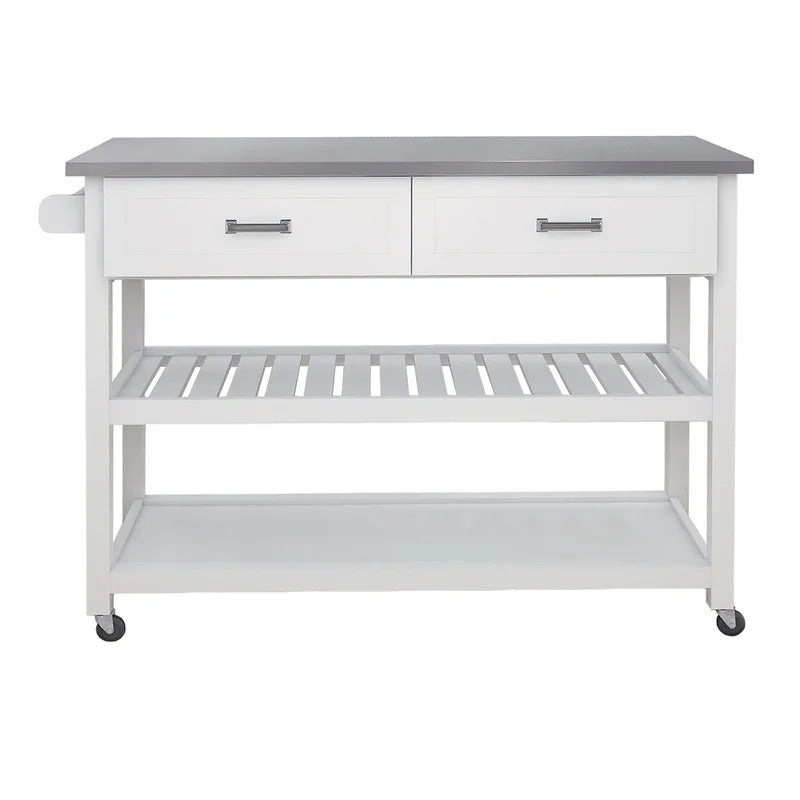 Kitchen Trolley: 47.25'' Kitchen Island with Stainless Steel Top and Locking Wheels