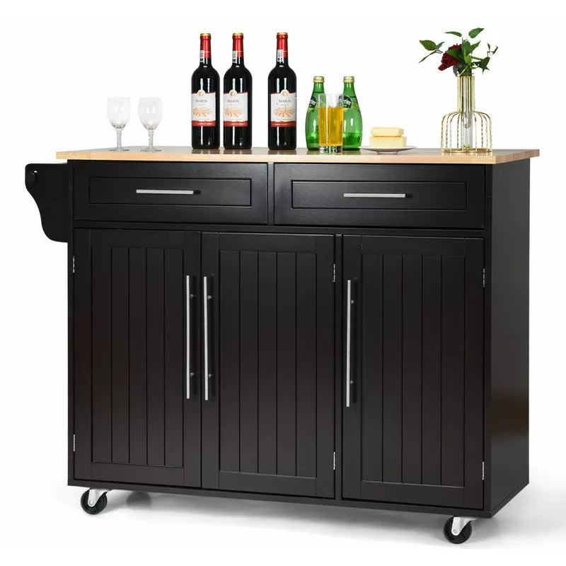 Kitchen Trolley: 48'' Kitchen Cart with Solid Wood Top and Locking Wheels
