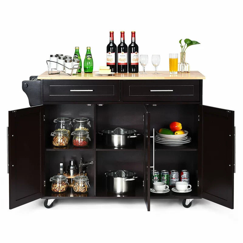 Kitchen Trolley: 48'' Kitchen Cart with Solid Wood Top and Locking Wheels