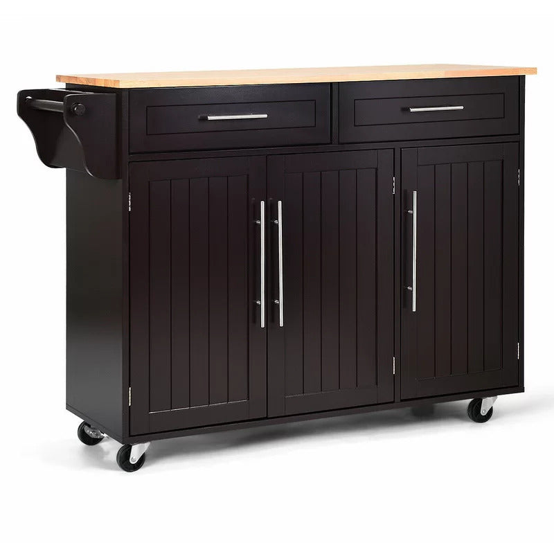 Kitchen Trolley: 48'' Kitchen Cart with Solid Wood Top and Locking Wheels