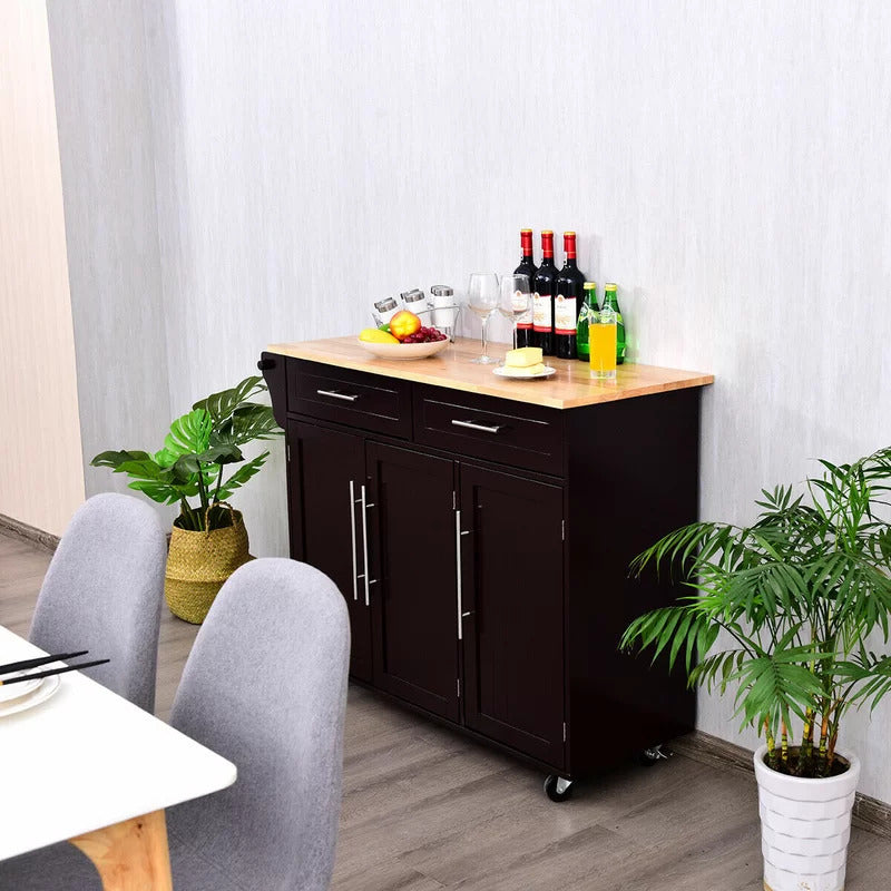 Kitchen Trolley: 48'' Kitchen Cart with Solid Wood Top and Locking Wheels