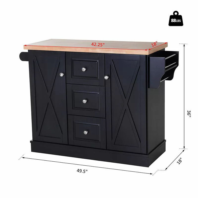 Kitchen Trolley: 49.5'' Kitchen Cart with Solid Wood Top