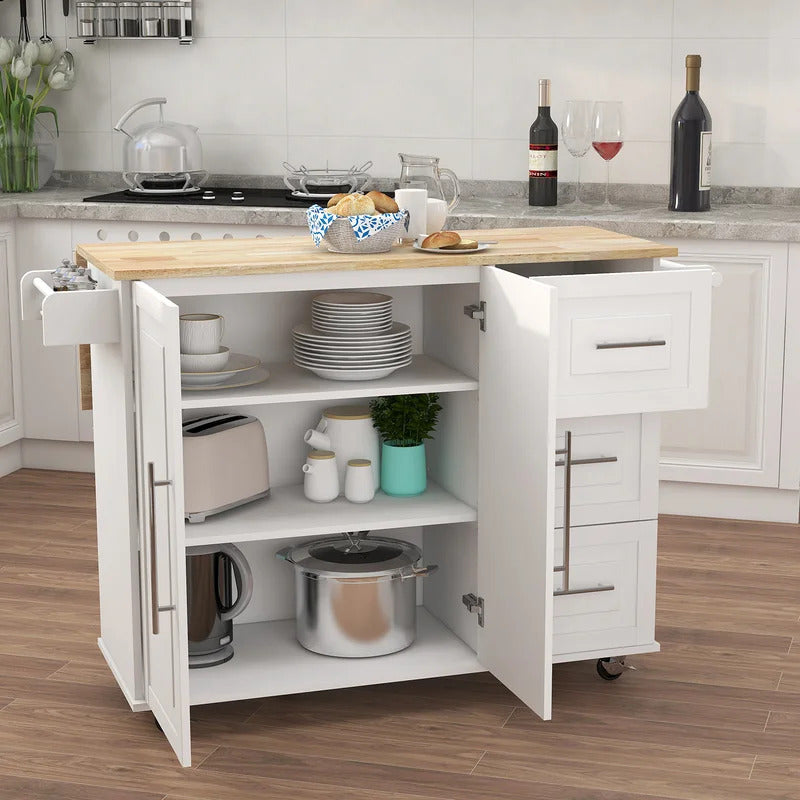 Kitchen Trolley: 53.54'' Kitchen Island with Locking Wheels