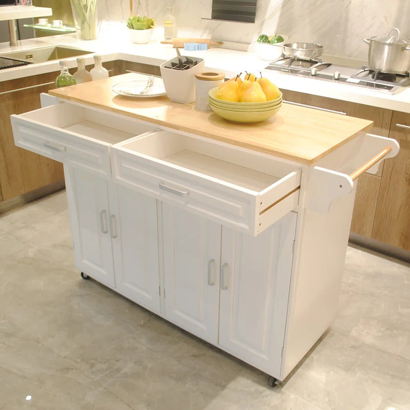 Kitchen Trolley: 54'' Kitchen Island with Locking Wheels