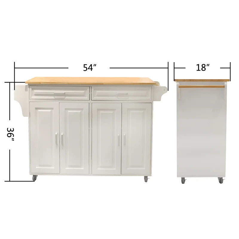 Kitchen Trolley: 54'' Kitchen Island with Locking Wheels