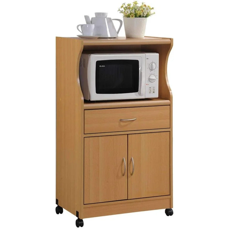 Kitchen Trolley: Microwave Cart With One Drawer, Two Doors, And Shelf For Storage