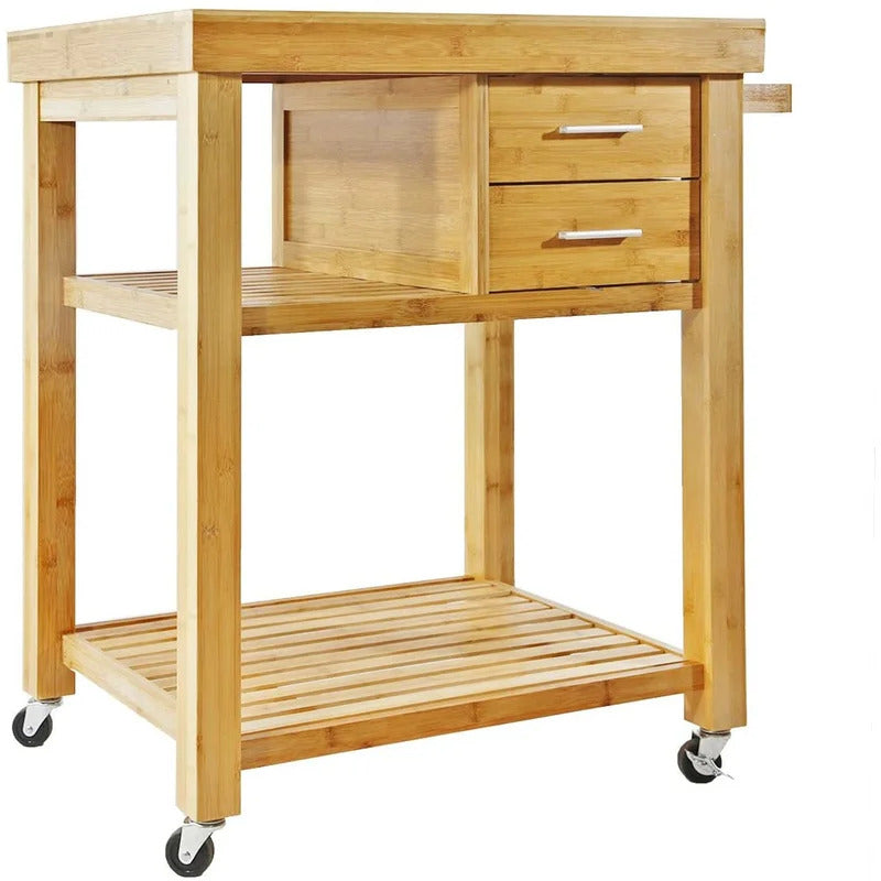 Kitchen Trolley: Rolling Bamboo Wood Kitchen Cart Trolley