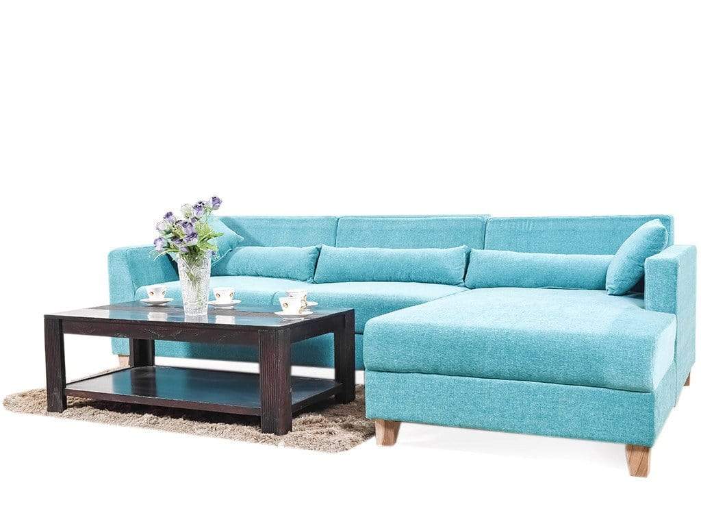 L-Shape Sofa Set Sectional 4 Seater Fabric Sofa Set (Blue)