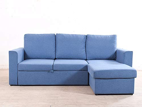 L-Shape Sofa Set Wood, Foam and Fabric Sofa Set with Lounger (Blue)