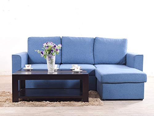 L-Shape Sofa Set Wood, Foam and Fabric Sofa Set with Lounger (Blue)