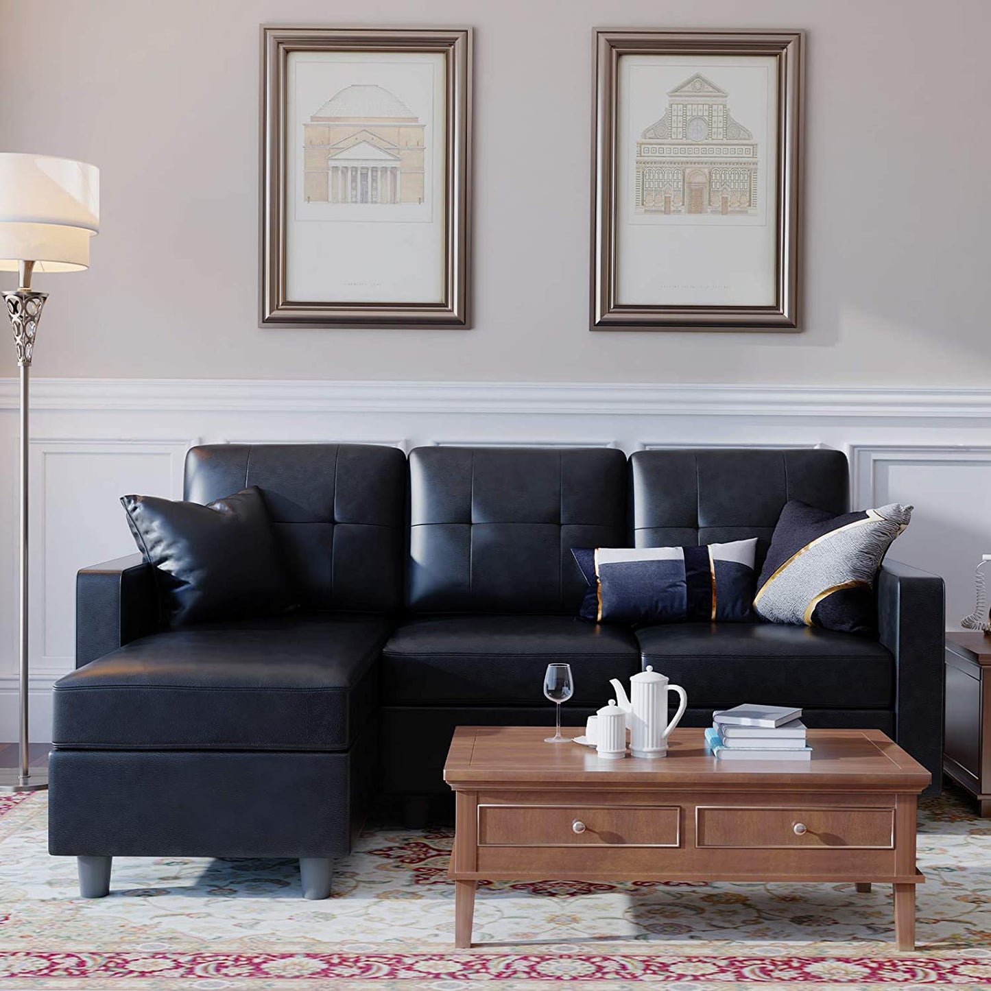 L Shape Sofa Set: Leatherette Sectional Sofa Couch