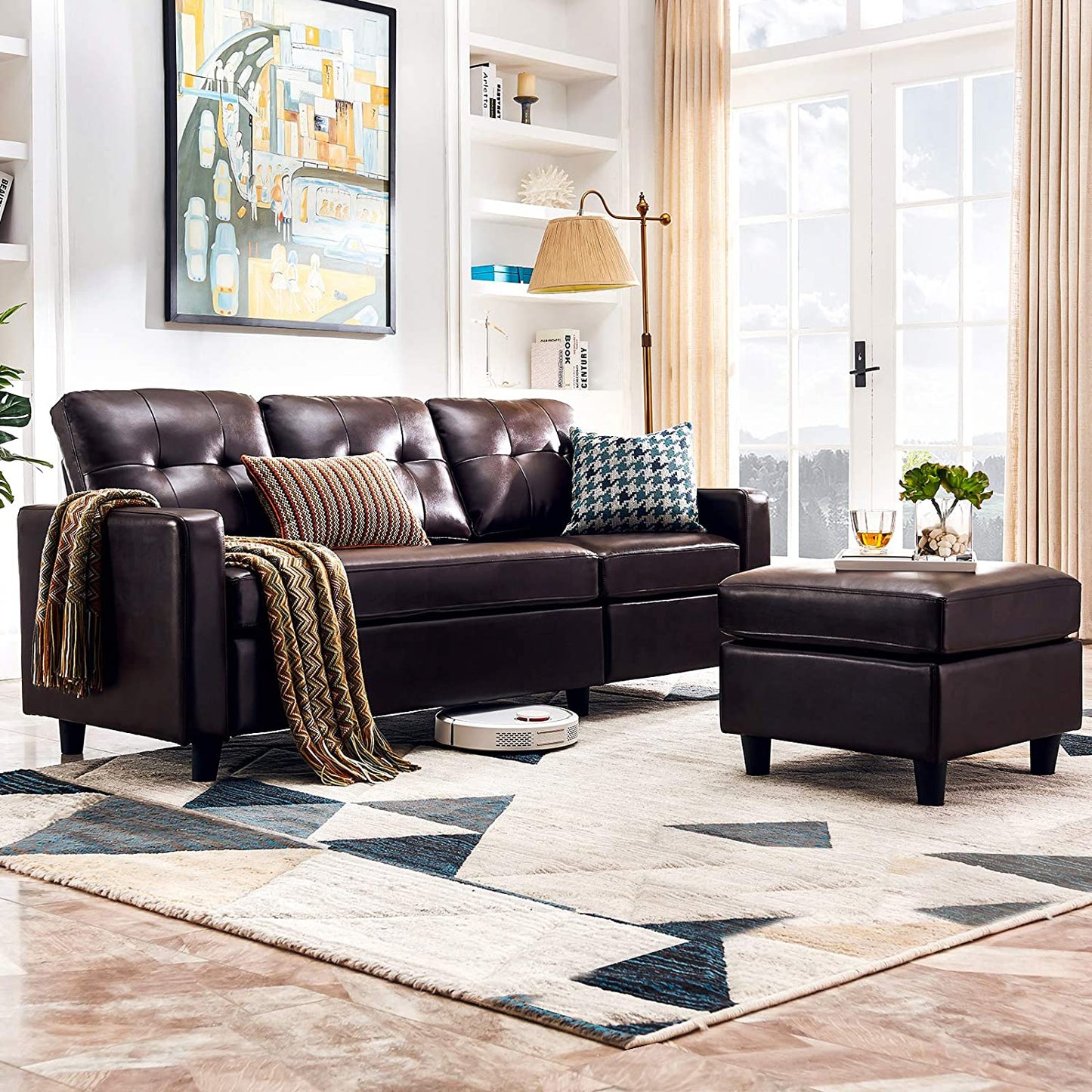 L Shape Sofa Set: Leatherette Sectional Sofa Couch