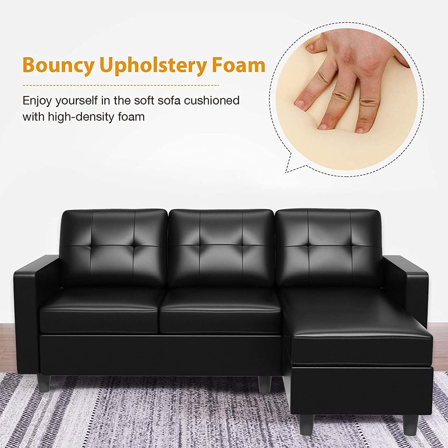 L Shape Sofa Set: Leatherette Sectional Sofa Couch