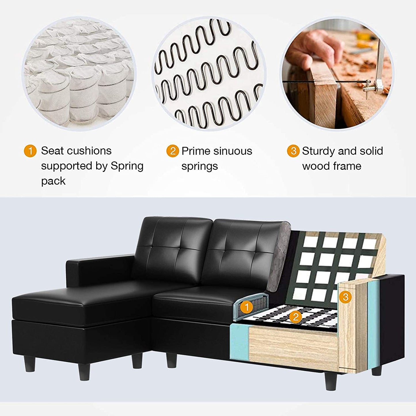 L Shape Sofa Set: Leatherette Sectional Sofa Couch