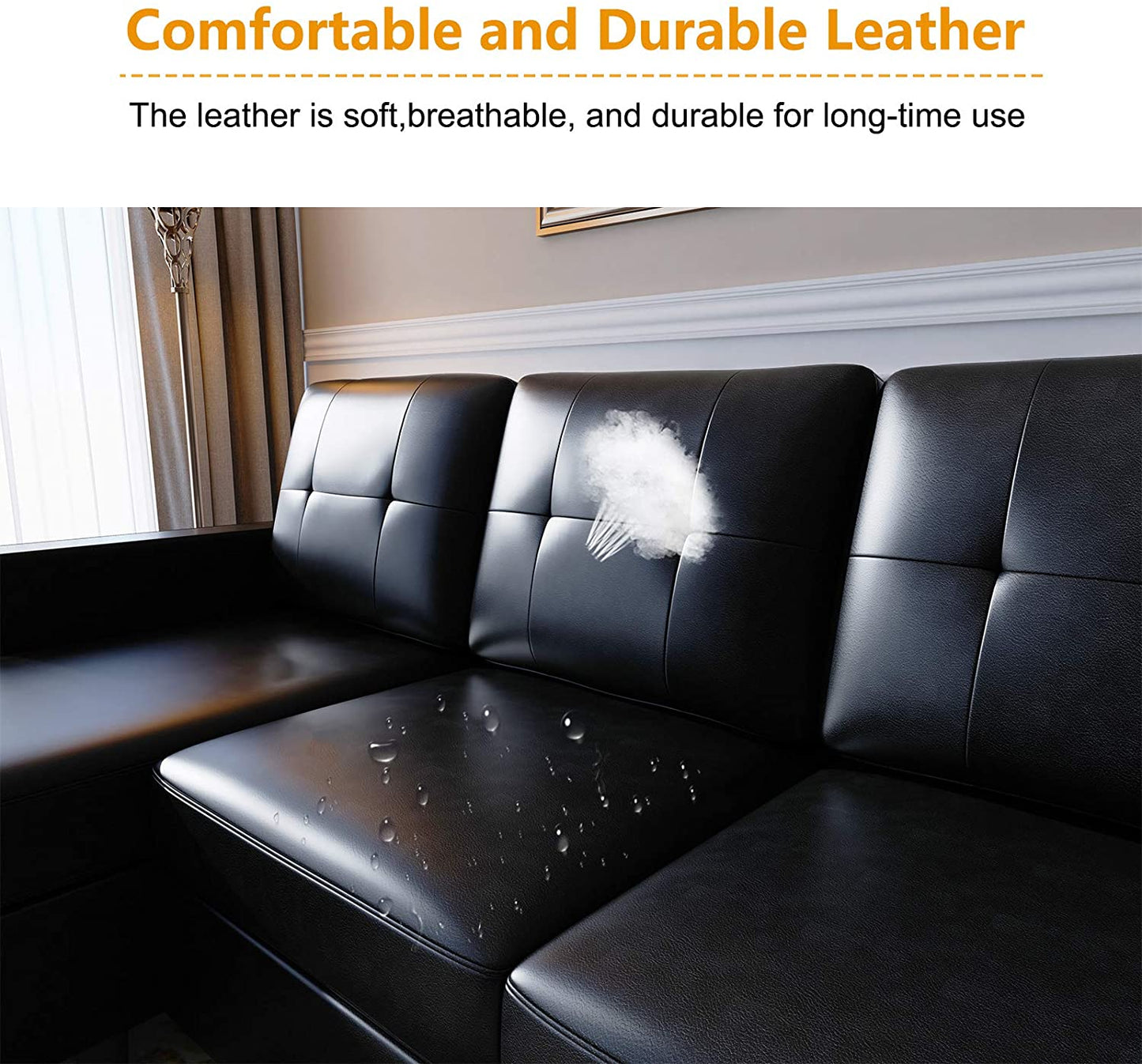 L Shape Sofa Set: Leatherette Sectional Sofa Couch