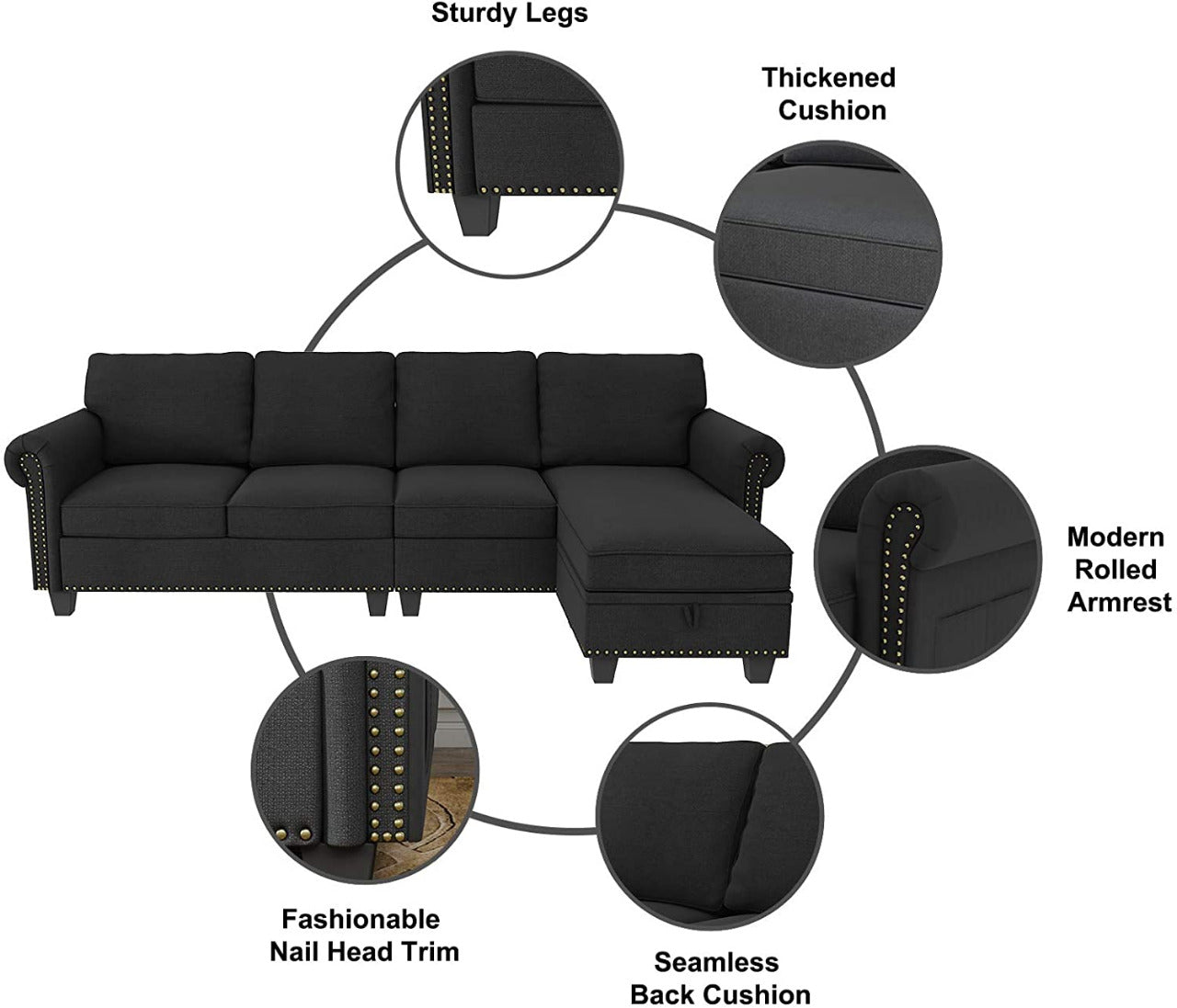 L Shape Sofa Set: Dark Grey Convertible Sofa Couch