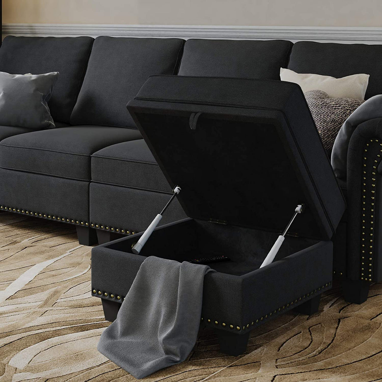 L Shape Sofa Set: Dark Grey Convertible Sofa Couch