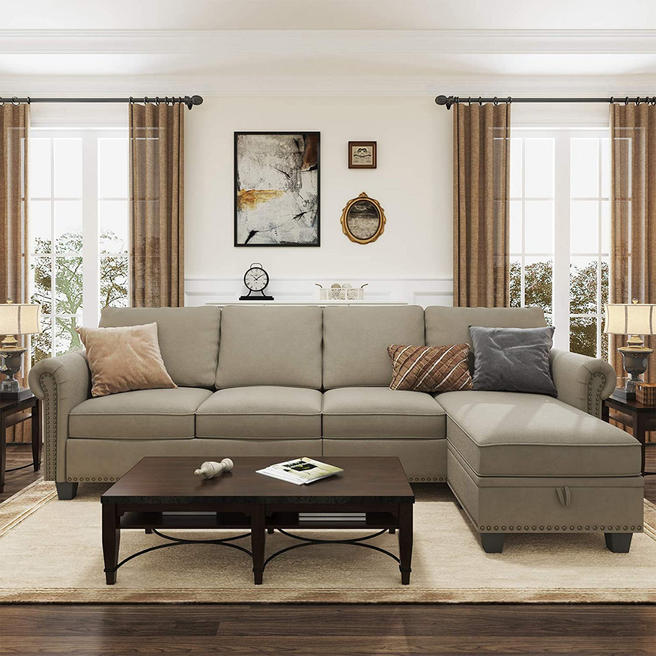 L Shape Sofa Set: Dark Grey Convertible Sofa Couch