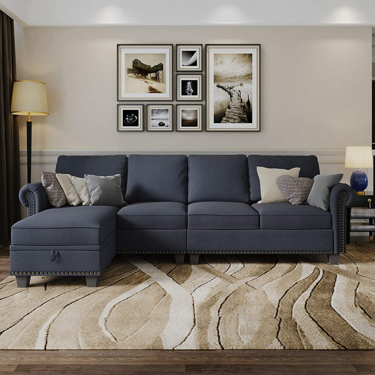 L Shape Sofa Set: Dark Grey Convertible Sofa Couch