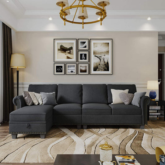 L Shape Sofa Set: Dark Grey Convertible Sofa Couch