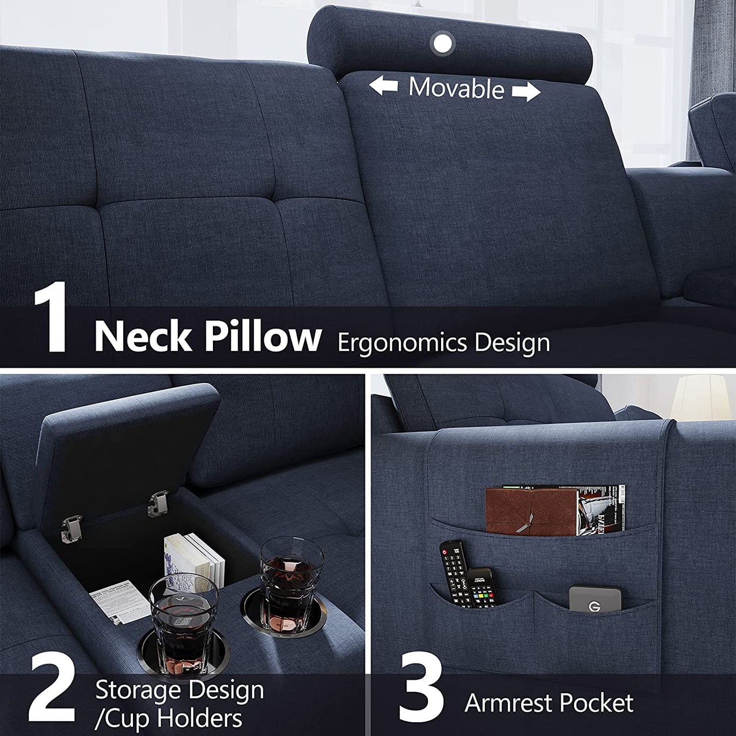 L Shape Sofa Set: Denim Blue L Shape Sofa Set