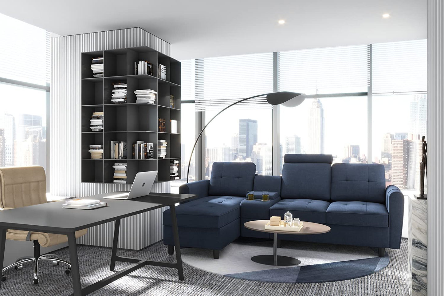 L Shape Sofa Set: Denim Blue L Shape Sofa Set