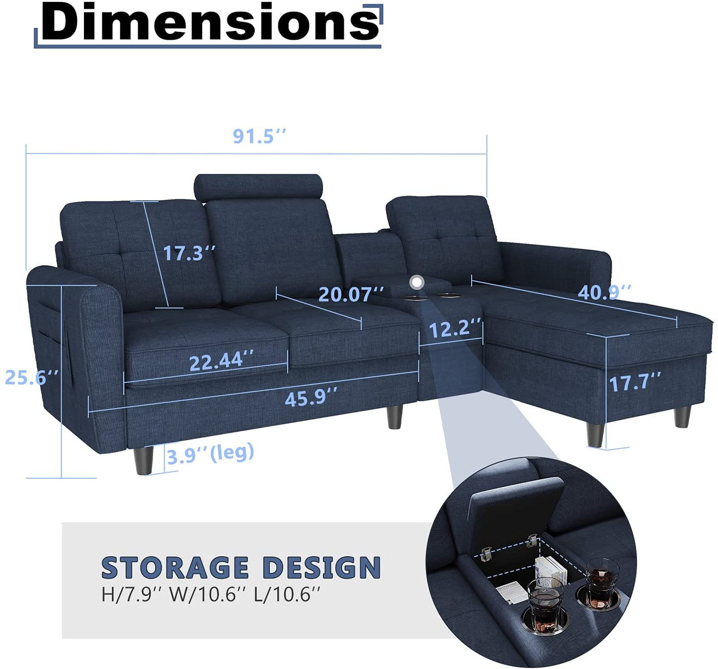 L Shape Sofa Set: Denim Blue L Shape Sofa Set