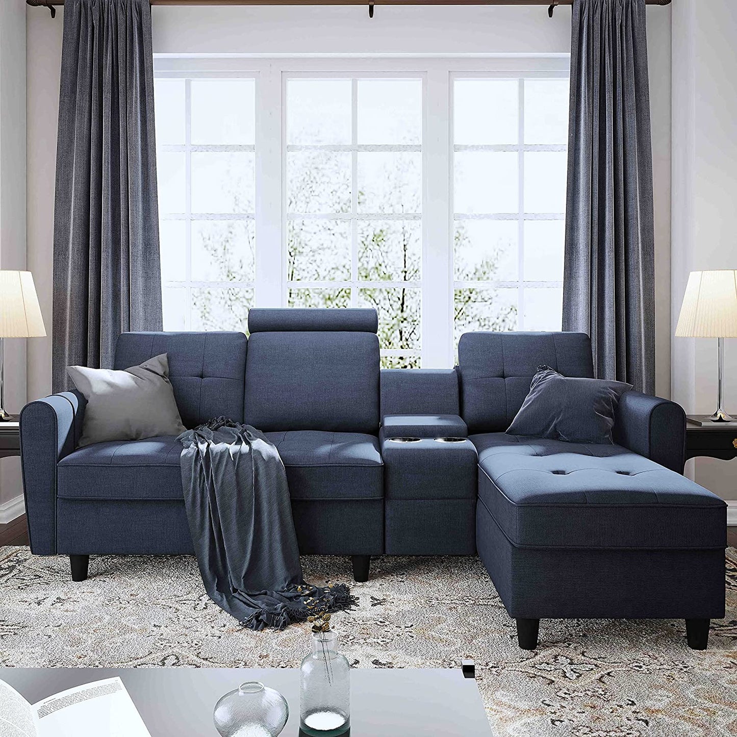 L Shape Sofa Set: Denim Blue L Shape Sofa Set
