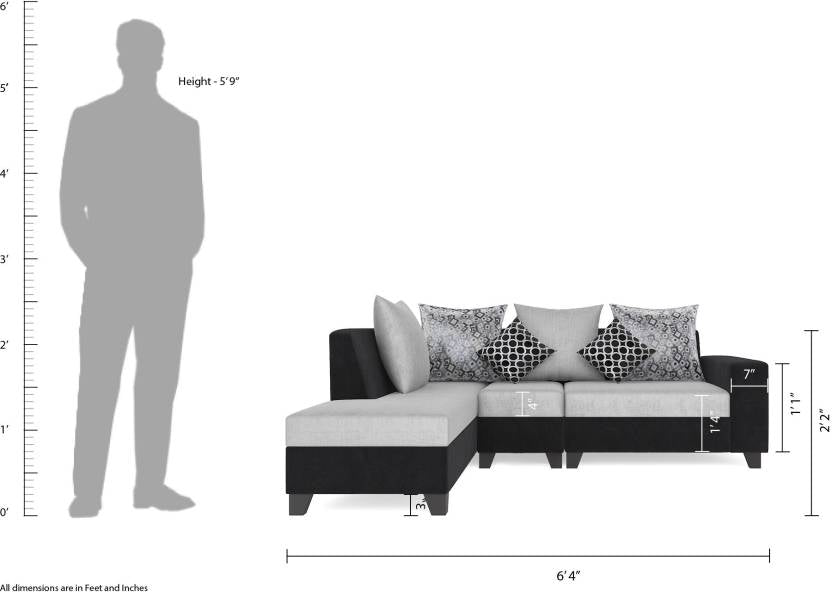 L Shape Sofa Set:- Home style Fabric Sofa Set (Grey)