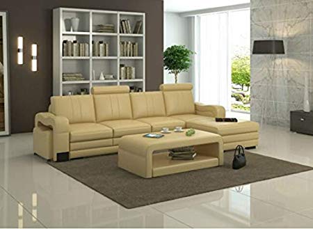 L Shape Sof Set:- Lounge Leatherette Sofa Set (Cream)