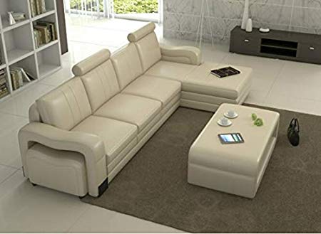 L Shape Sof Set:- Lounge Leatherette Sofa Set (Cream)
