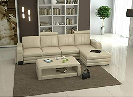 L Shape Sof Set:- Lounge Leatherette Sofa Set (Cream)