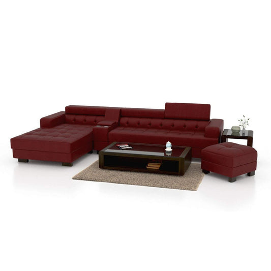 L Shape Sofa  Lounger Leatherette Sofa Set (Maroon)