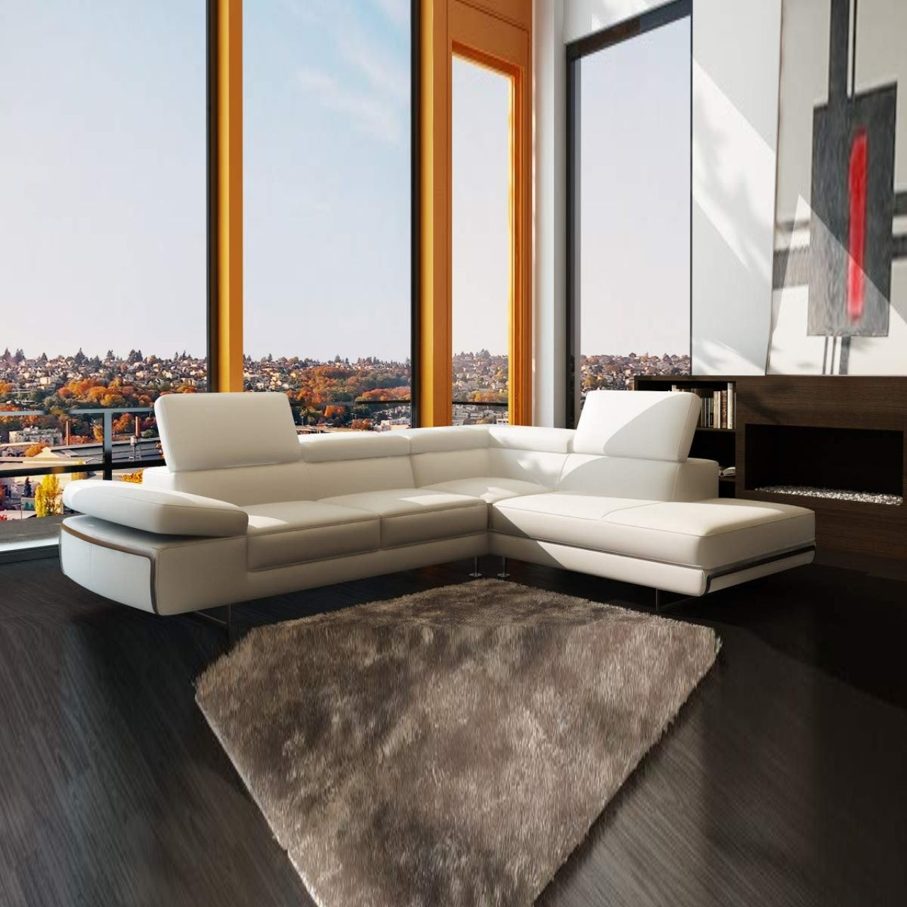 L Shape Sofa Set- Italian Sectional Leatherette Sofa Set (White)