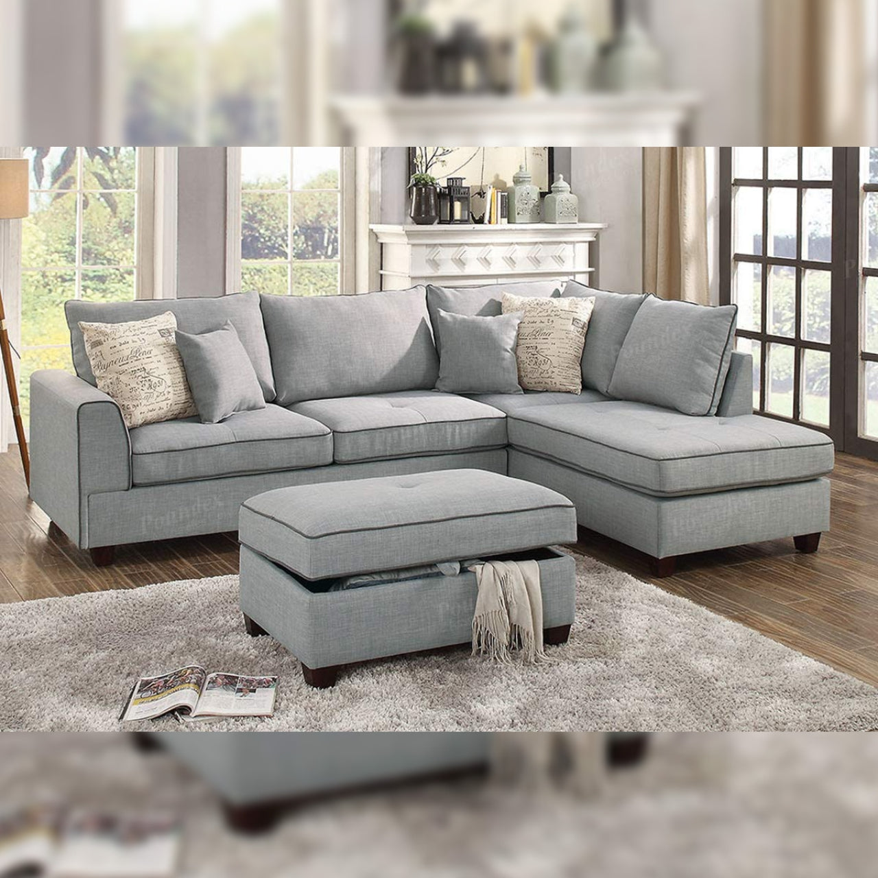 L Shape Sofa Set- Lounger Fabric Sofa Set Standard Size (Light Grey)