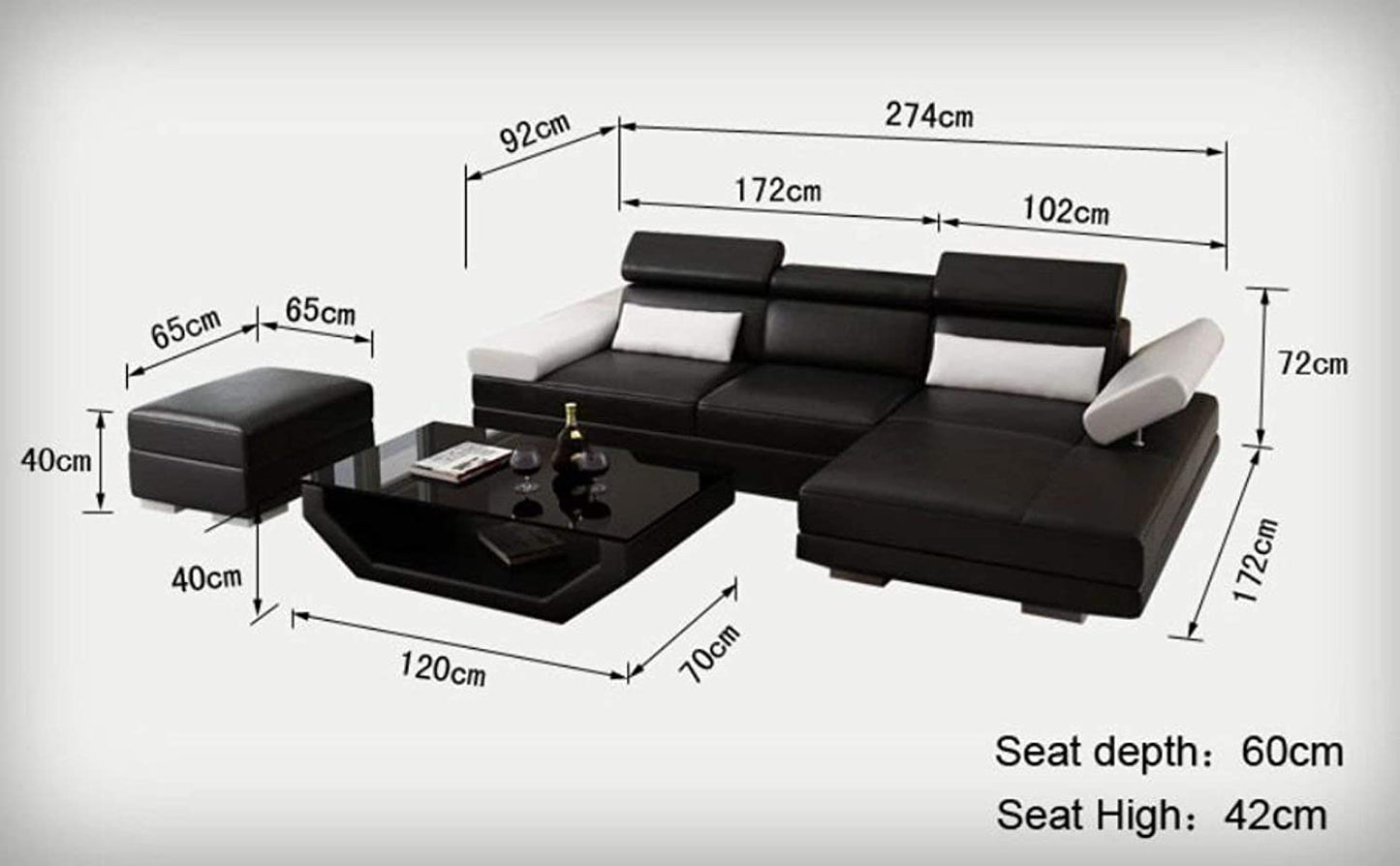 L Shape Sofa Set- Luxury European Sectional Leatherette Sofa Set (Black, and White)
