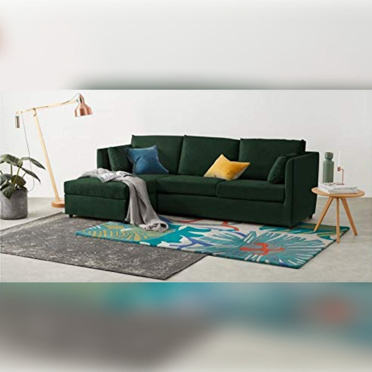 L Shape Sofa Set- Modern Sectional Fabric Sofa Set (Dark Green)