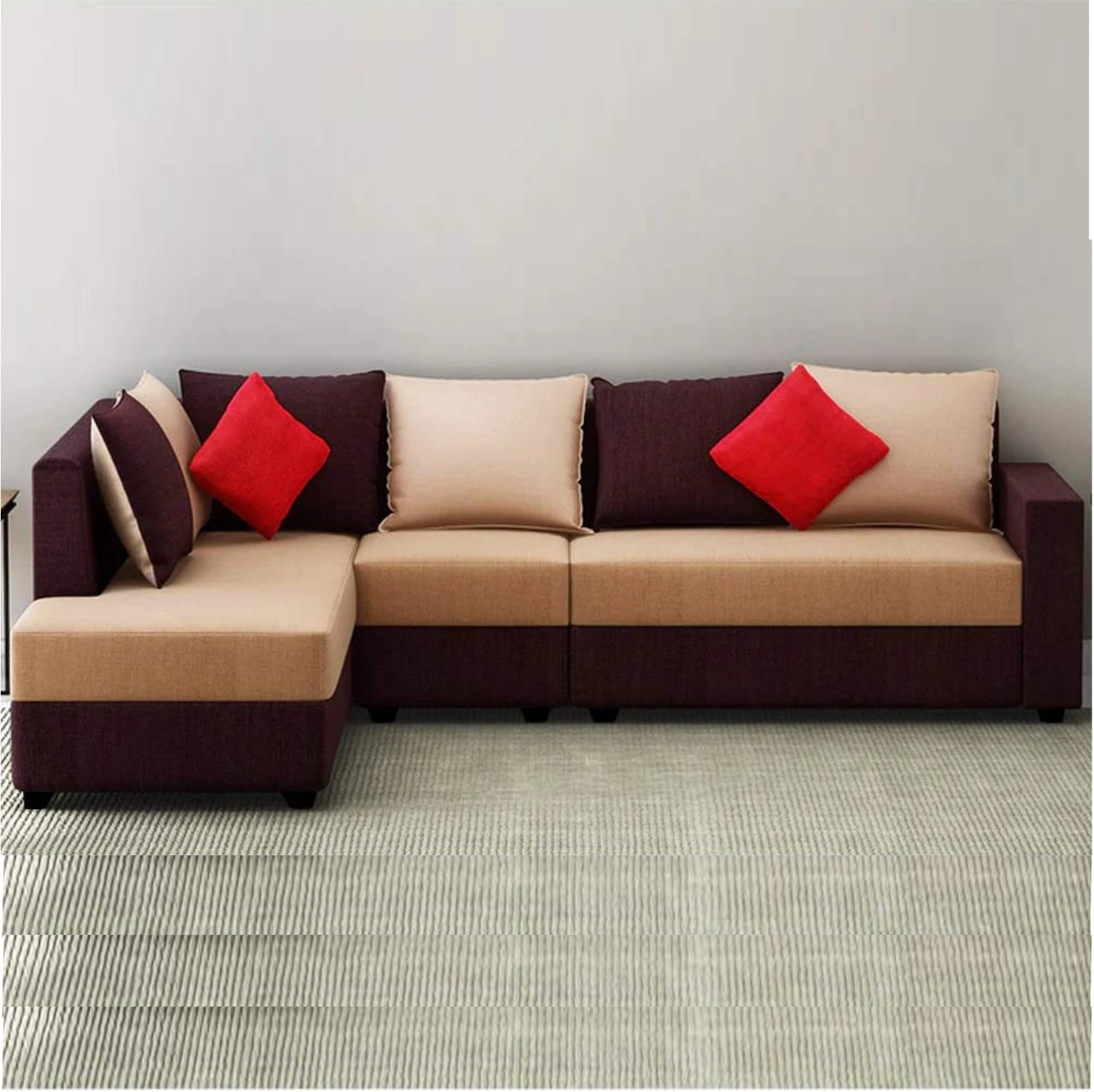L Shape Sofa Set- Six Seaterwith Polyester Fabric Sofa Set - LHS (Camel - Brown)