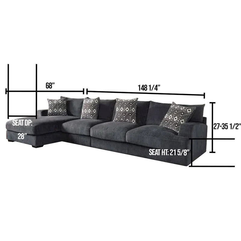 L Shape Sofa Set: 117" Wide Modular Corner Sectional 6 Seater Sofa